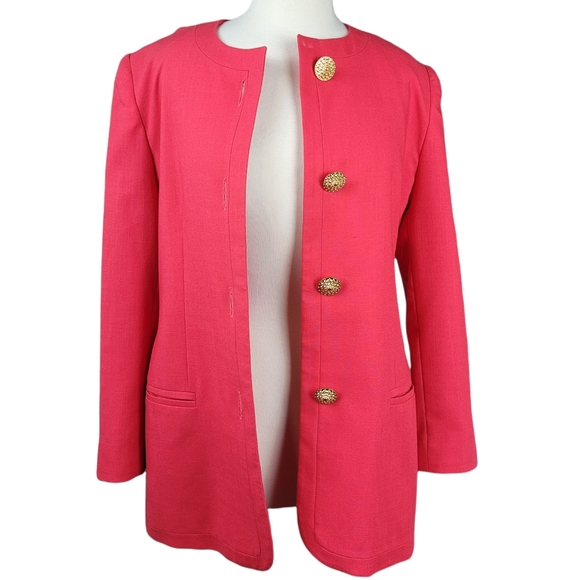 Vintage OLEG CASSINI Blazer Jacket Long Button Up Gold Buttons - Picture 2 of 11